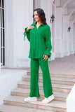 Drawstring Flounce Sleeve Shirt and Pants Set - Trendsi - Flyclothing LLC