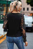 Openwork Round Neck Long Sleeve Blouse - Trendsi - Flyclothing LLC
