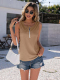 Half-Zip Round Neck Tank - Trendsi - Flyclothing LLC