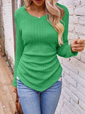 Textured Ruched V-Neck Long Sleeve T-Shirt - Trendsi - Flyclothing LLC