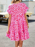 Leopard Short Flounce Sleeve Tiered Dress - Trendsi - Flyclothing LLC