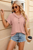 Eyelet Drawstring Hooded Short Sleeve Blouse - Trendsi - Flyclothing LLC