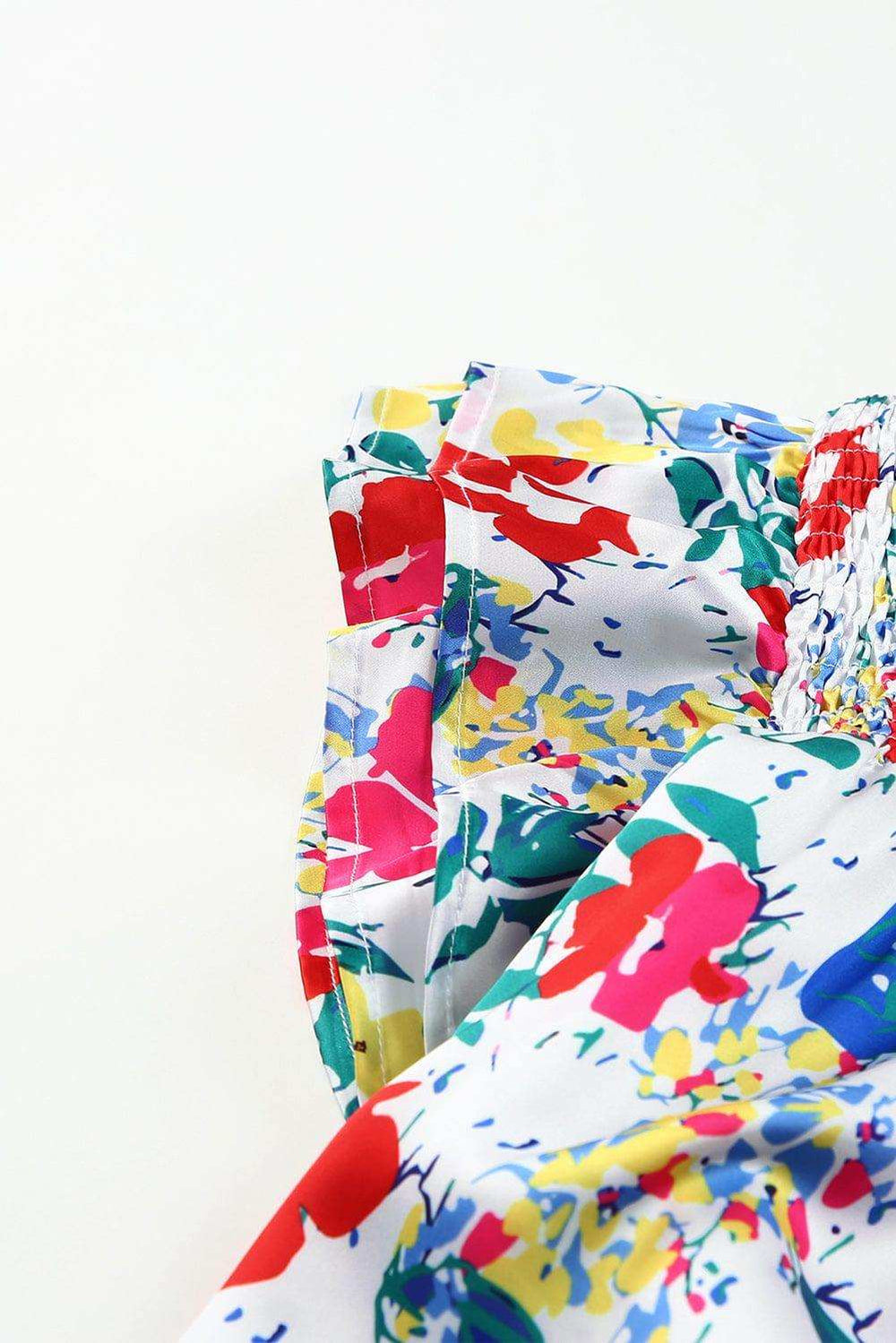 Plus Size Floral Smocked Flutter Sleeve Blouse - Trendsi - Flyclothing LLC