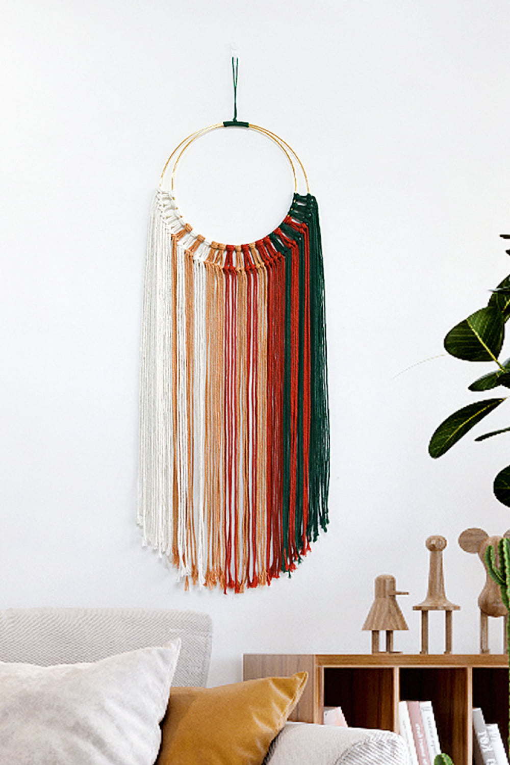 Macrame Ring Wall Hanging With Gold Beads / Yarn Wall Hanging / Yarn Hoop 