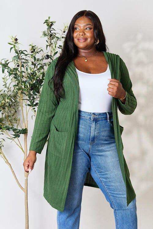 Basic Bae Full Size Ribbed Open Front Long Sleeve Cardigan - Trendsi - Flyclothing LLC
