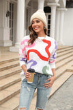 Printed Round Neck Dropped Shoulder Pullover Sweater - Trendsi - Flyclothing LLC
