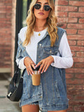 Collared Neck Sleeveless Denim Top with Pockets - Trendsi - Flyclothing LLC