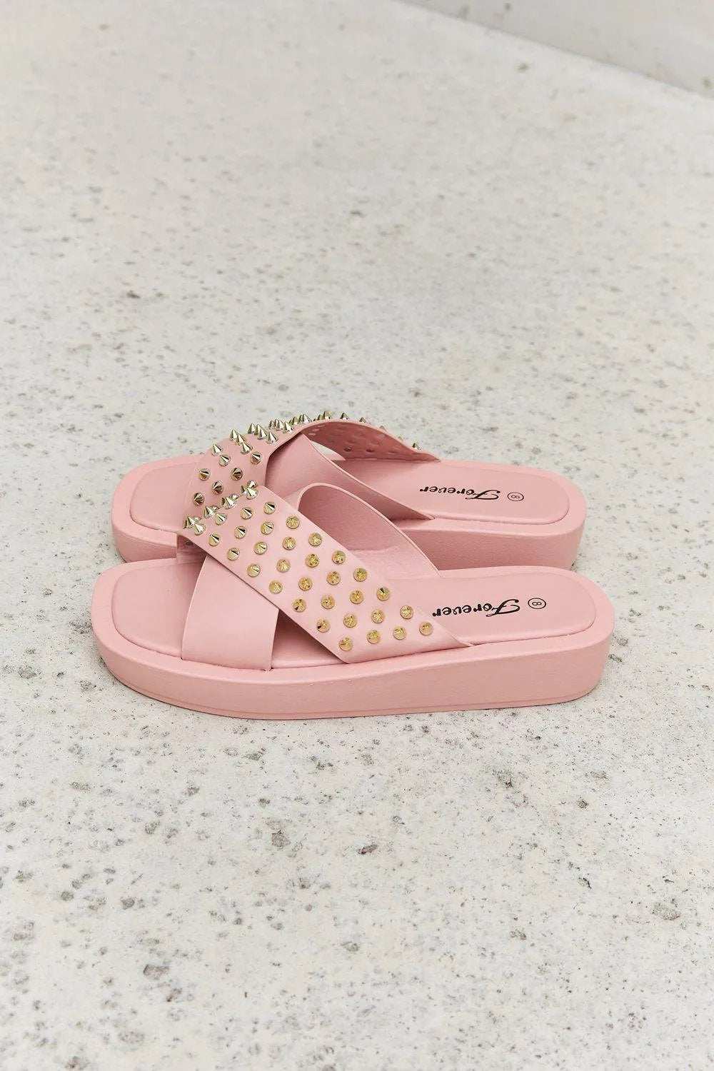 Forever Link Studded Cross Strap Sandals in Blush - Trendsi - Flyclothing LLC