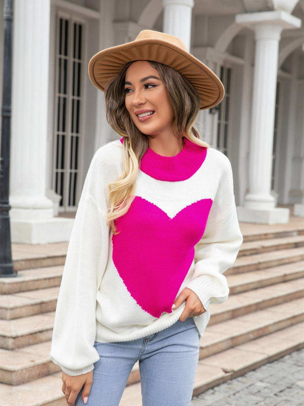 Heart Graphic Round Neck Sweater - Trendsi - Flyclothing LLC