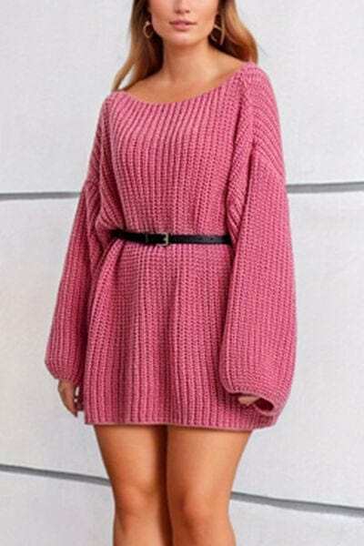 Boat Neck Dropped Shoulder Mini Sweater Dress - Trendsi - Flyclothing LLC