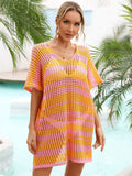 Tassel Openwork Striped V-Neck Cover Up - Trendsi - Flyclothing LLC
