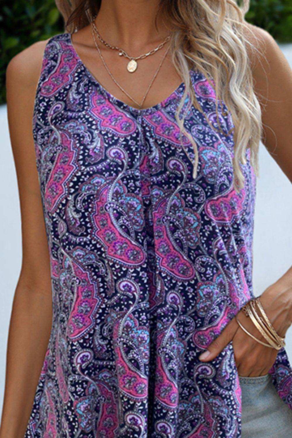Printed Slit Scoop Neck Tank - Trendsi - Flyclothing LLC