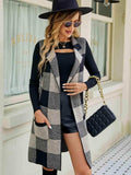 Plaid Lapel Collar Sleeveless Cardigan - Trendsi - Flyclothing LLC