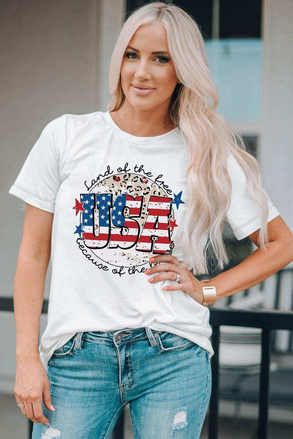 USA Graphic Round Neck Tee - Trendsi - Flyclothing LLC