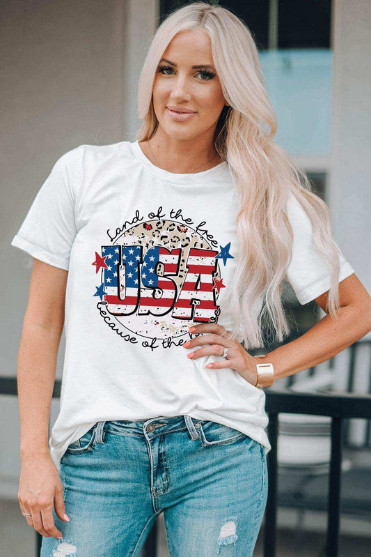 USA Graphic Round Neck Tee - Trendsi - Flyclothing LLC