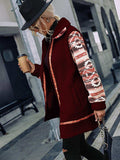 Geometric Zip-Up Collared Sherpa Jacket - Trendsi - Flyclothing LLC