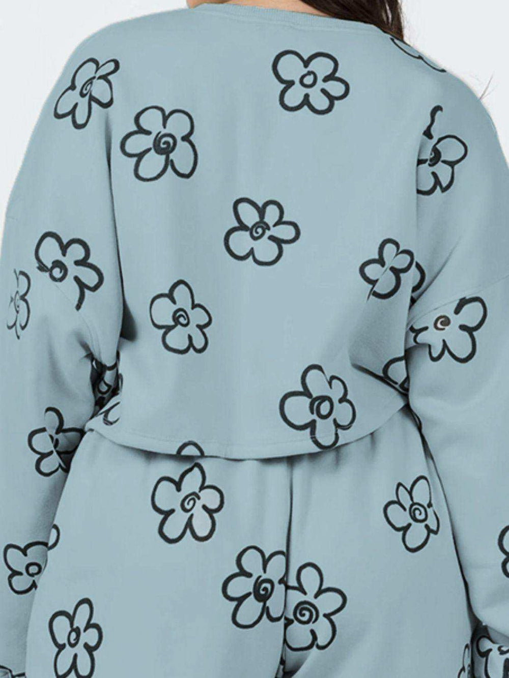 Floral Dropped Shoulder Sweatshirt and Shorts Set - Trendsi - Flyclothing LLC