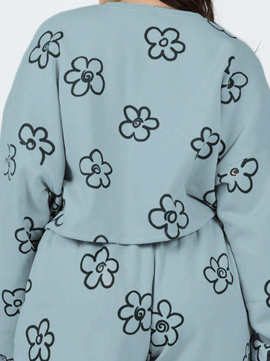 Floral Dropped Shoulder Sweatshirt and Shorts Set - Trendsi - Flyclothing LLC