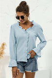 Frill Trim V-Neck Flounce Sleeve Shirt - Trendsi - Flyclothing LLC