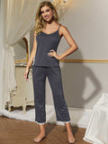 V-Neck Lace Trim Slit Cami and Pants Pajama Set - Trendsi - Flyclothing LLC