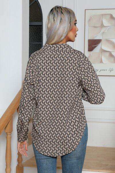 Printed Buttoned Long Sleeve Shirt - Trendsi - Flyclothing LLC