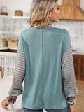 Round Neck Striped Long Sleeve Slit T-Shirt - Trendsi - Flyclothing LLC