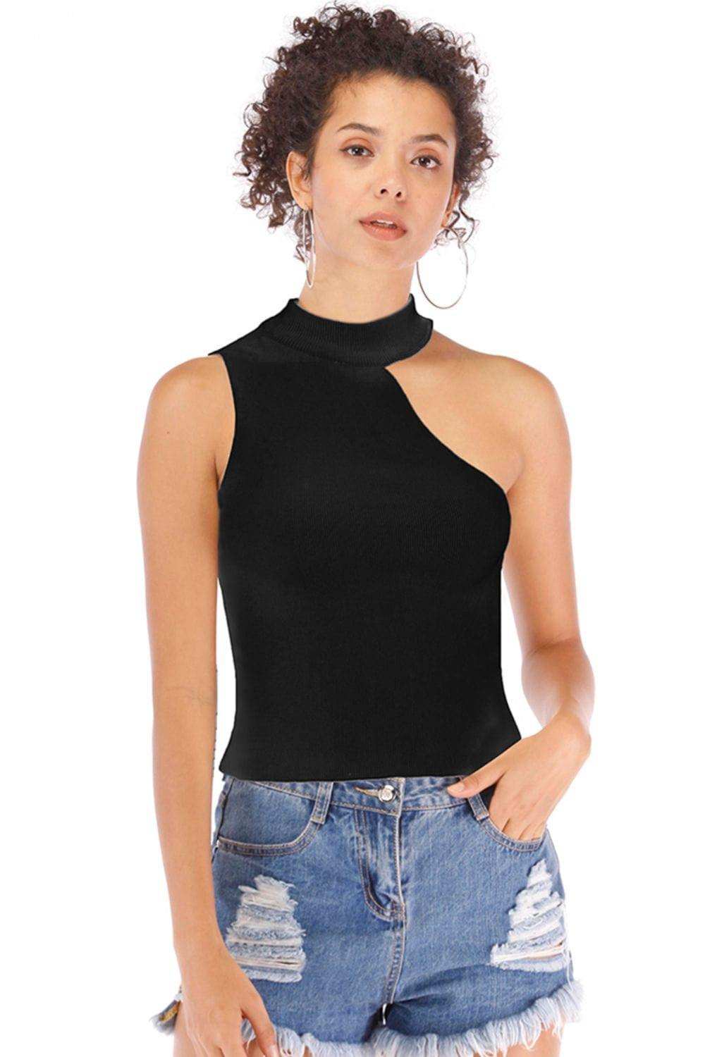 Asymmetrical Sleeveless Rib-Knit Top - Trendsi - Flyclothing LLC