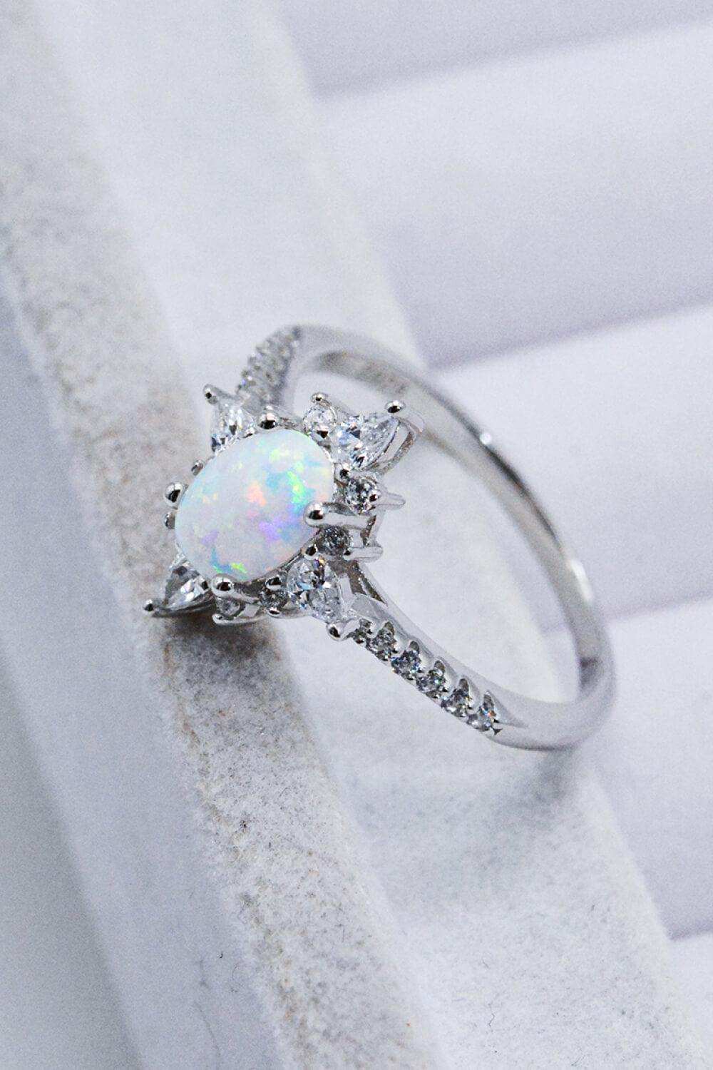 Platinum-Plated Opal and Zircon Ring - Trendsi - Flyclothing LLC