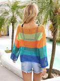 Color Block Openwork Boat Neck Cover Up - Trendsi - Flyclothing LLC