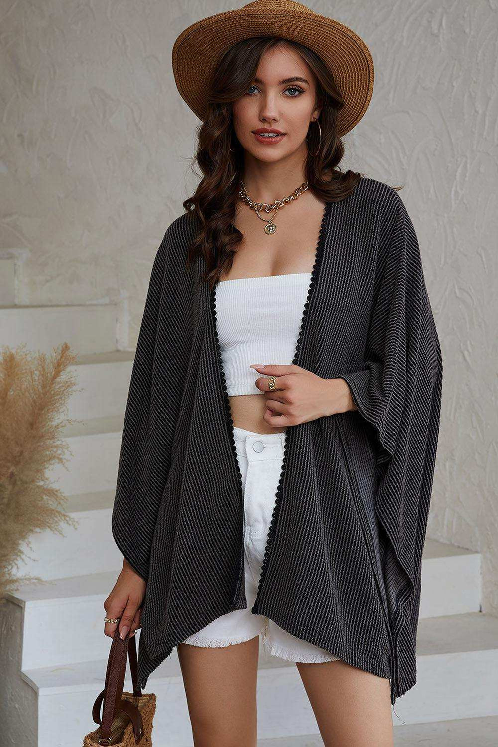 Open Front Dolman Sleeve Cardigan - Trendsi - Flyclothing LLC