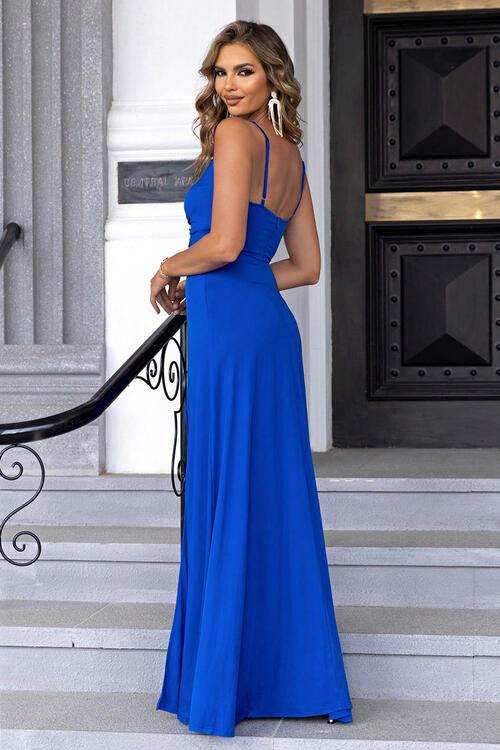 Twisted Slit Plunge Maxi Dress - Trendsi - Flyclothing LLC