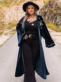 Plus Size Embroidery Open Front Long Sleeve Cardigan - Trendsi - Flyclothing LLC