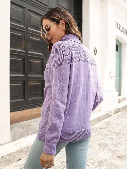 Turtleneck Raglan Sleeve Sweater - Trendsi - Flyclothing LLC