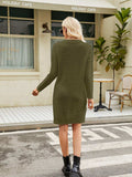 Notched Neck Cable-Knit Slit Sweater Dress - Trendsi - Flyclothing LLC