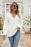 Eyelet Lace Trim Flounce Sleeve Blouse - Trendsi - Flyclothing LLC