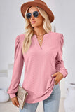Ruched Notched Long Sleeve T-Shirt - Trendsi - Flyclothing LLC