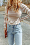 Striped Mock Neck Long Sleeve Top - Trendsi - Flyclothing LLC