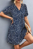 Ditsy Floral Empire Waist Plunge Short Sleeve Dress - Trendsi - Flyclothing LLC