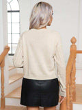 Cable-Knit Round Neck Long Sleeve Sweater - Trendsi - Flyclothing LLC