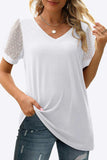 Swiss Dot Puff Sleeve V-Neck Tee - Trendsi - Flyclothing LLC