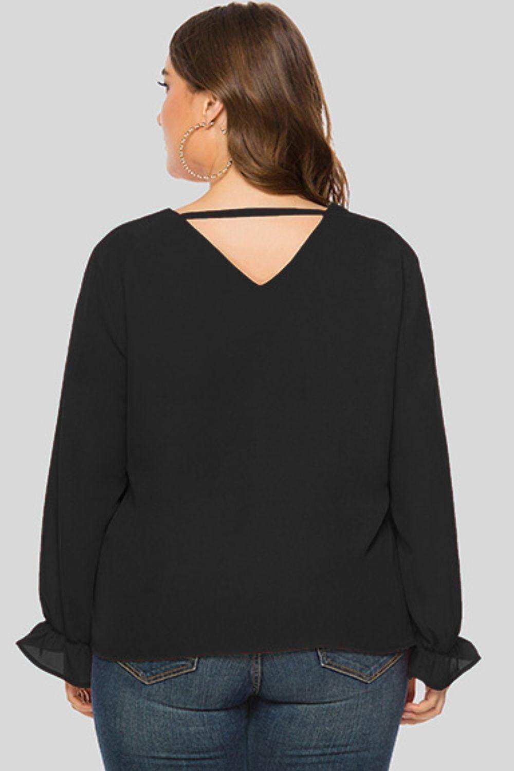Plus Size Cutout Flounce Sleeve Blouse - Trendsi - Flyclothing LLC