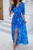 Printed Tied Half Sleeve Slit Dress - Trendsi - Flyclothing LLC