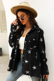 Collared Neck Star Print Long Sleeve Denim Jacket - Trendsi - Flyclothing LLC