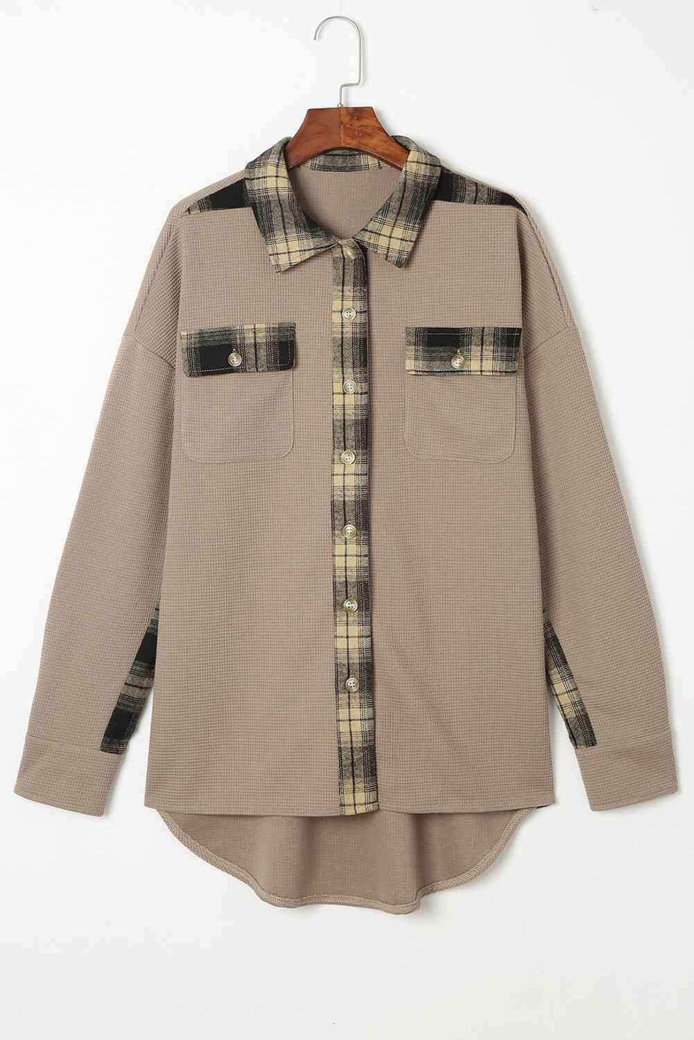 Plaid Button Down Collared Jacket - Trendsi - Flyclothing LLC