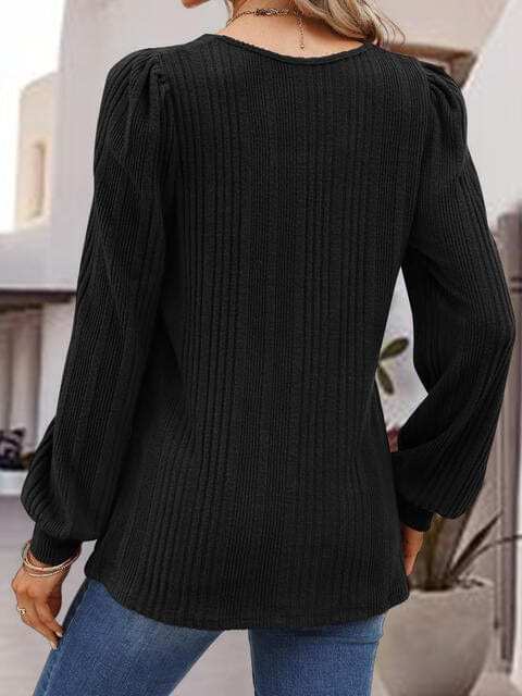 Square Neck Long Sleeve Top - Trendsi - Flyclothing LLC
