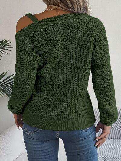 Asymmetrical Neck Long Sleeve Sweater - Trendsi - Flyclothing LLC