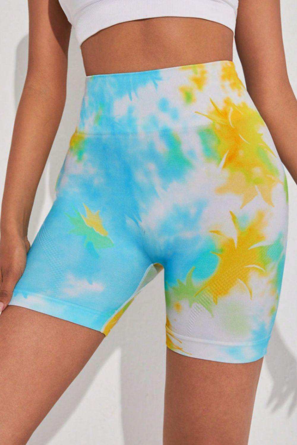 Tie-Dye Wide Waistband Sports Shorts - Trendsi - Flyclothing LLC