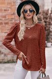Round Neck Puff Sleeve Ribbed Top - Trendsi - Flyclothing LLC