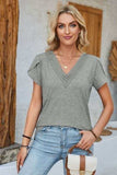 V-Neck Petal Sleeve T-Shirt - Trendsi - Flyclothing LLC