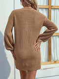V-Neck Dropped Shoulder Mini Sweater Dress - Trendsi - Flyclothing LLC
